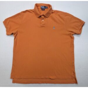 Polo Ralph Lauren Polo Shirt Mens XL‎ Orange Blue Pique Custom Fit